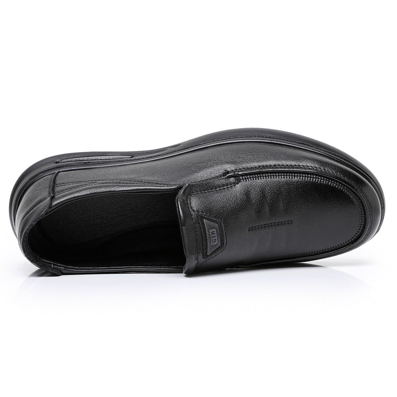 Men's Autumn First Layer Cowhide Slip-on Business Round Head Leather Shoes