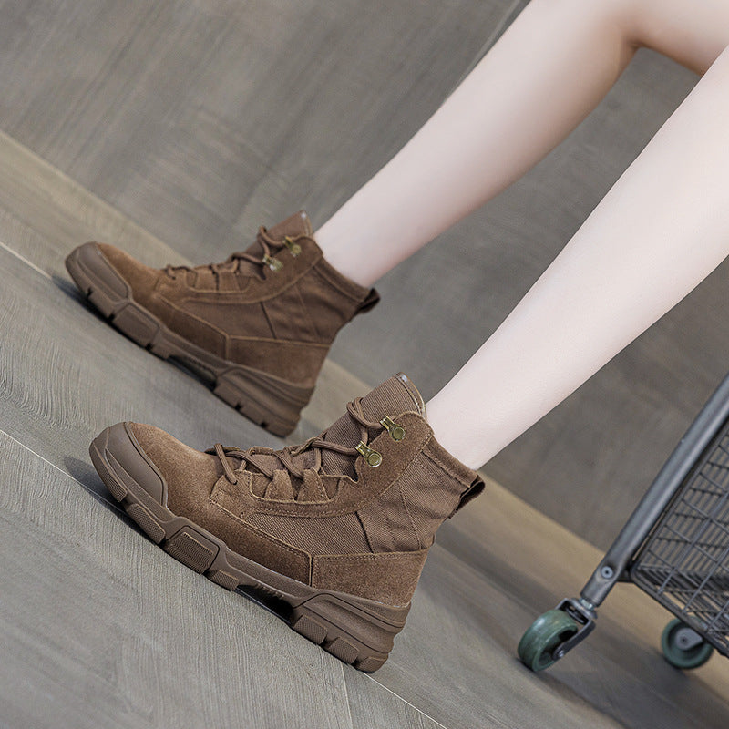 Women's Fashion Winter Versatile Short British Style Women's Leather Boots
