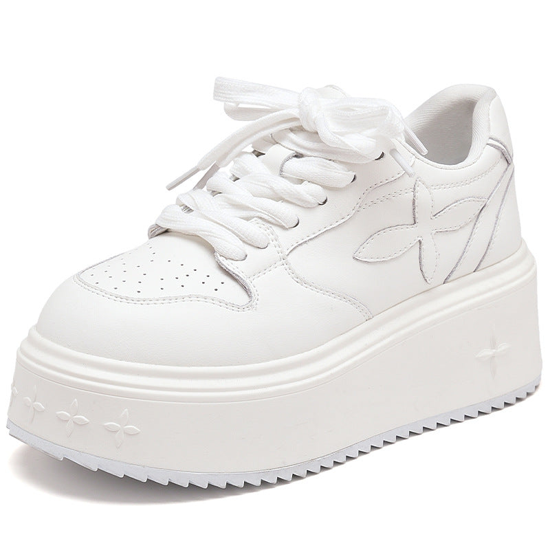 Women's White Spring Cruciate Flower Sports Hight Sneakers
