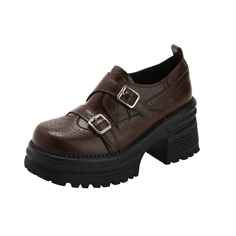 Women's Vintage Engraving Brogue Spring British Style Thick Bottom Loafers