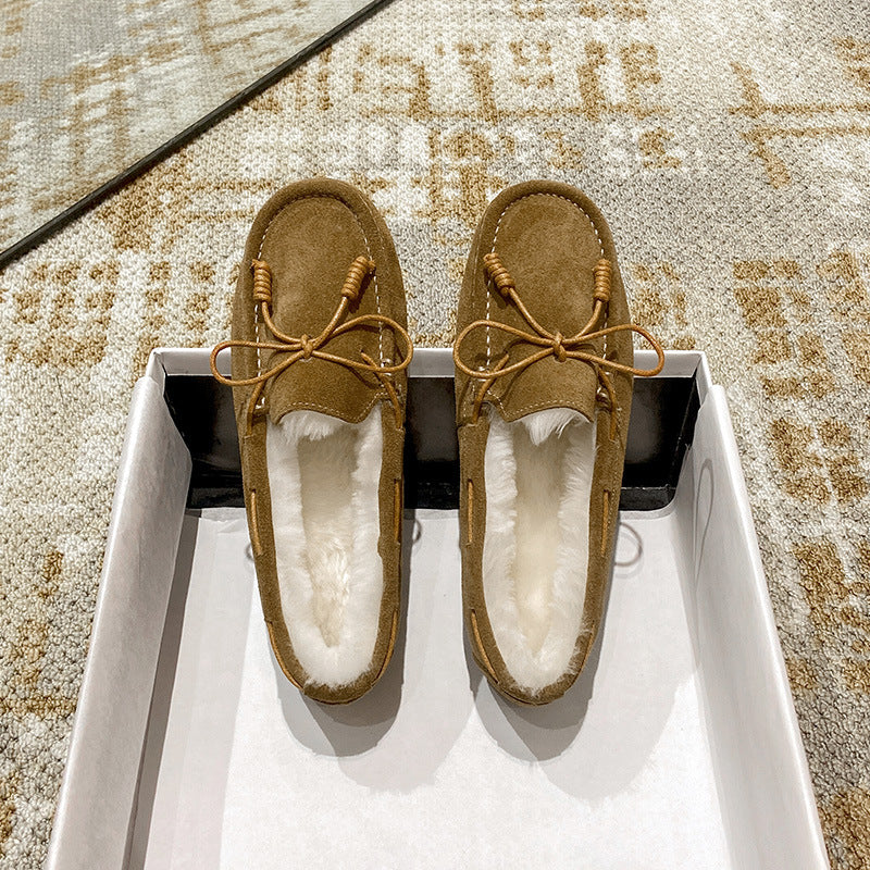 Winter Must Sheepskin Fur Bowknot Fluffy Female Women's Shoes