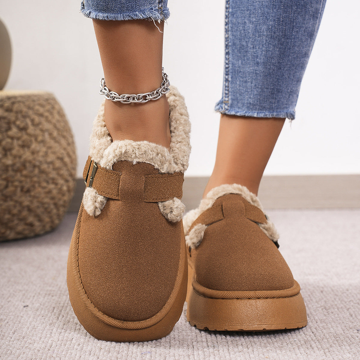 Women's Fashion Platform Plush Buckle Thermal Cotton Women's Shoes