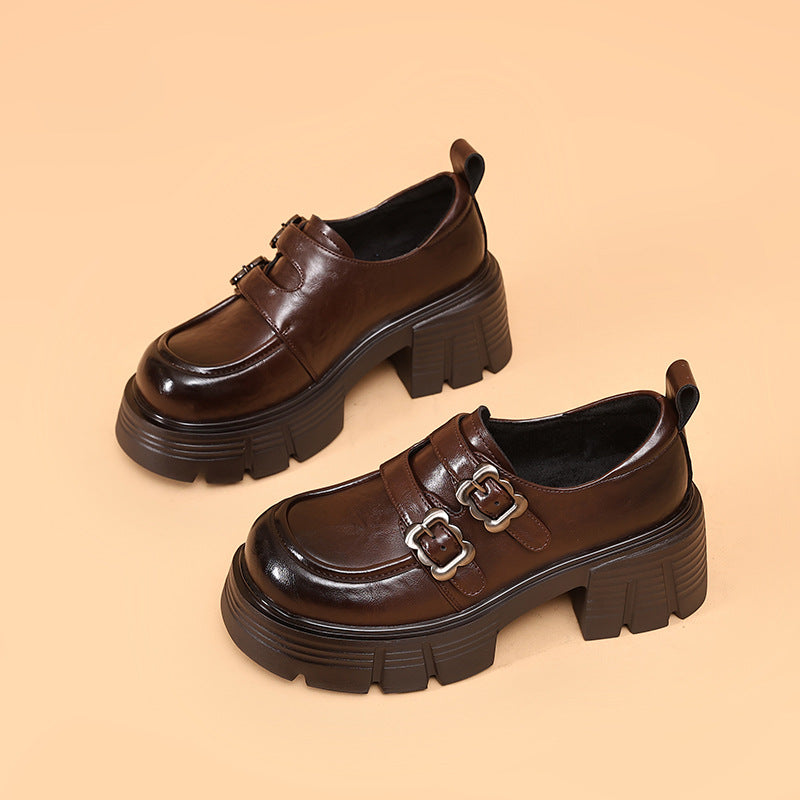 Women's Cowhide Platform Korean Style British Single-layer Loafers