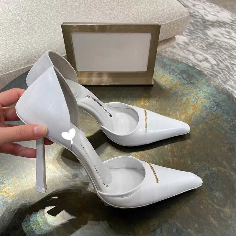 Women's Square Toe High Stiletto Sexy White Low-cut Women's Shoes