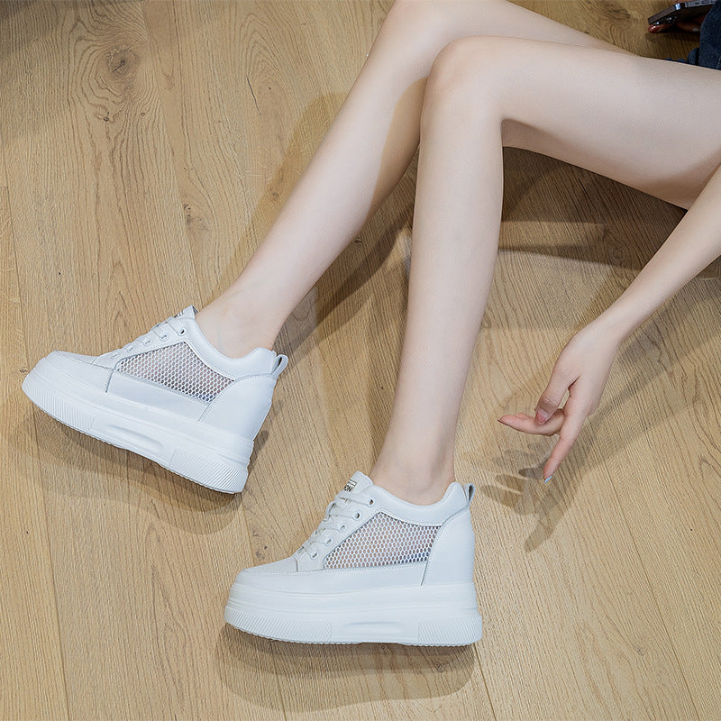 Women's Hidden White Spring Breathable Mesh Platform Height Increasing Heels