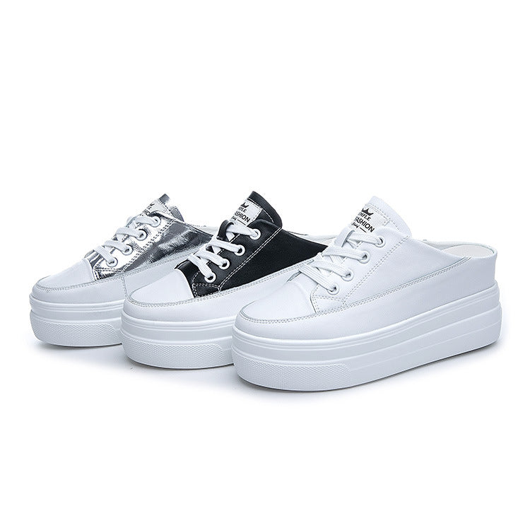 Women's Half Pumps Platform Toe Cap Lazy Height Increasing Insole Slippers