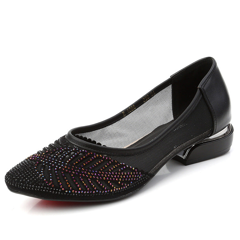 Women's Thick Mid Rhinestone Summer Mesh Mother Women's Shoes