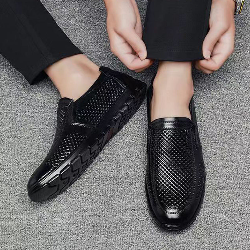 Men's Apple Dad First Layer Cowhide Hole Leather Shoes