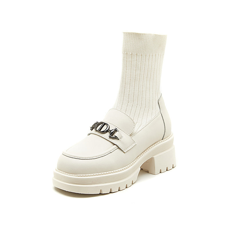 Increasing Insole Martin Female Autumn Chunky Socks Women's Leather Boots