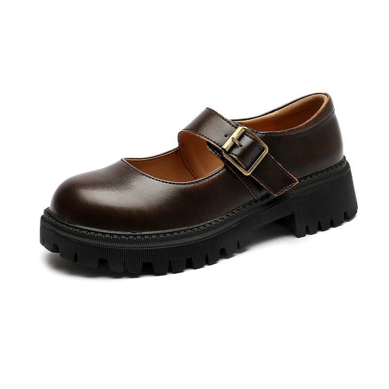 Women's College Style Uniform Pumps Thick Bottom Leather Shoes