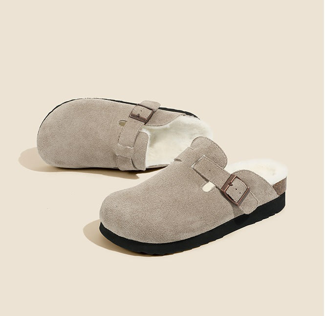 Walnut Genuine Platform Female Outer Wear Slippers