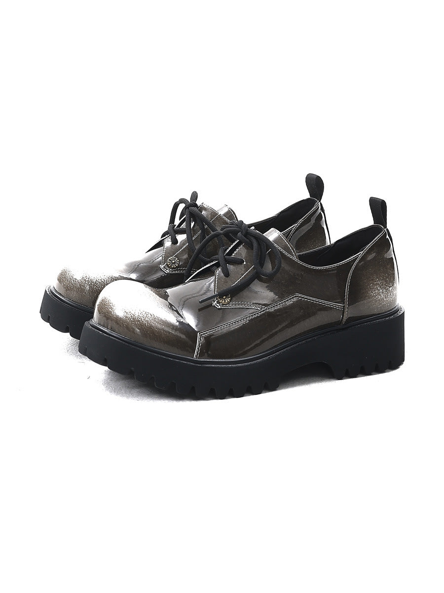 Women's & Men's Style Polished Old Thick Bottom Derby Leather Shoes