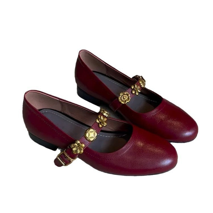 Women's Metal Buckle Genuine Mary Jane French Women's Shoes