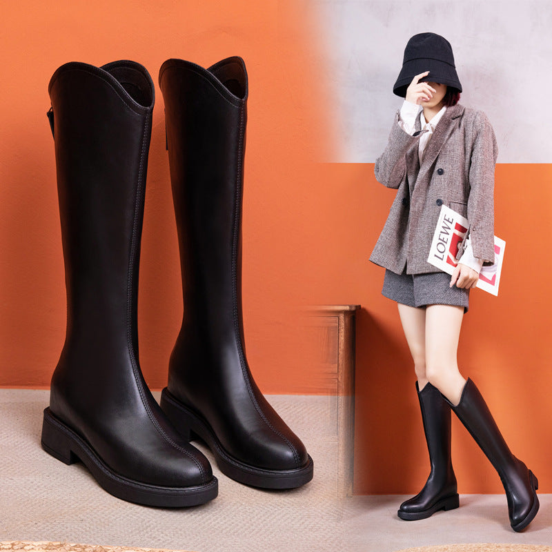 Women's Small Stretch Autumn Invisible Elevated Knight Thick Bottom Below The Boots
