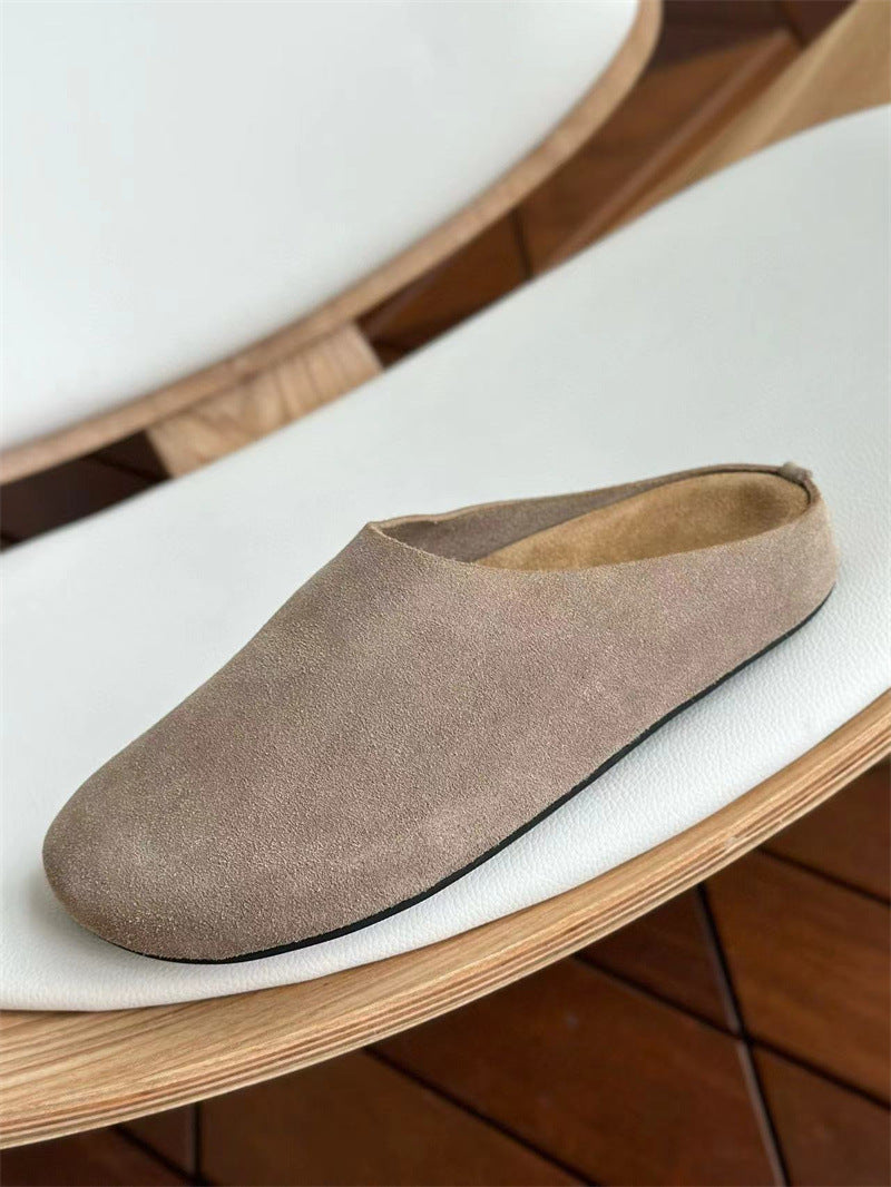 Cap Minimalist Retro Cow Suede Round Comfortable Slip-on Slippers