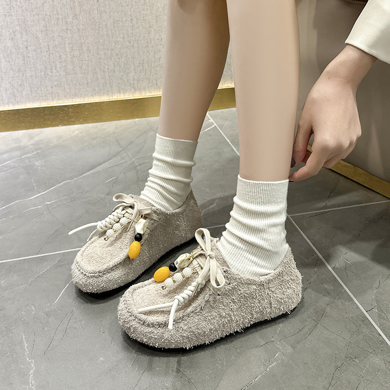 Women's Spring Cowhide Version Creative Kangaroo Retro Casual Shoes