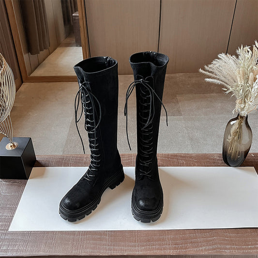 Women's Tube Strap Platform Zipper High Round Boots