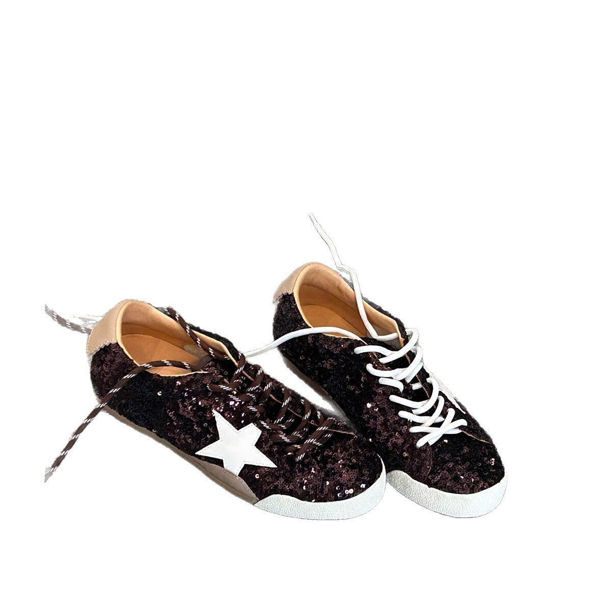Women's Retro Height Increasing Insole Sequined German Training Flat Sports Distressed Women's Casual Shoes