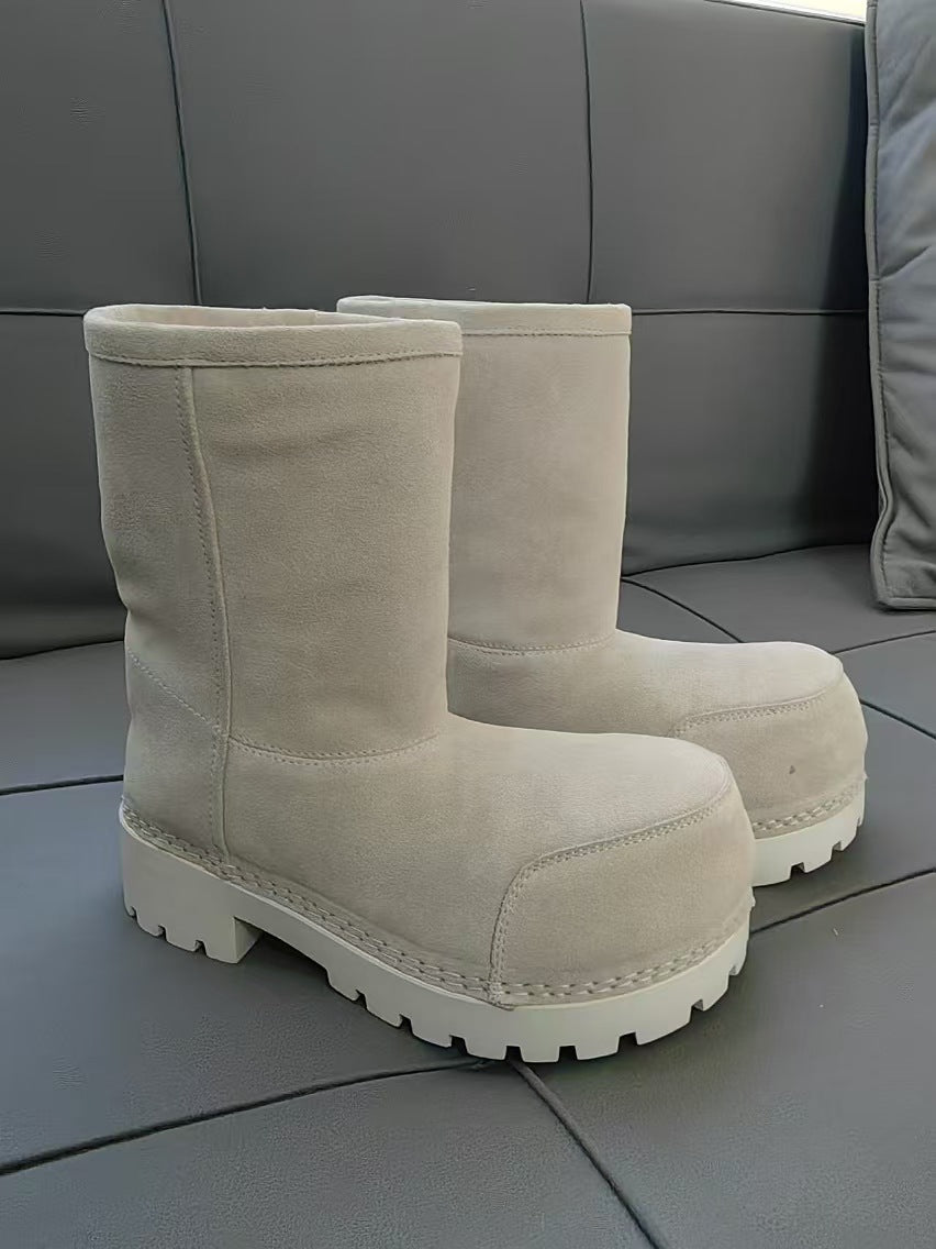 Solid Color Genuine Fur Big Toe Snow Boots