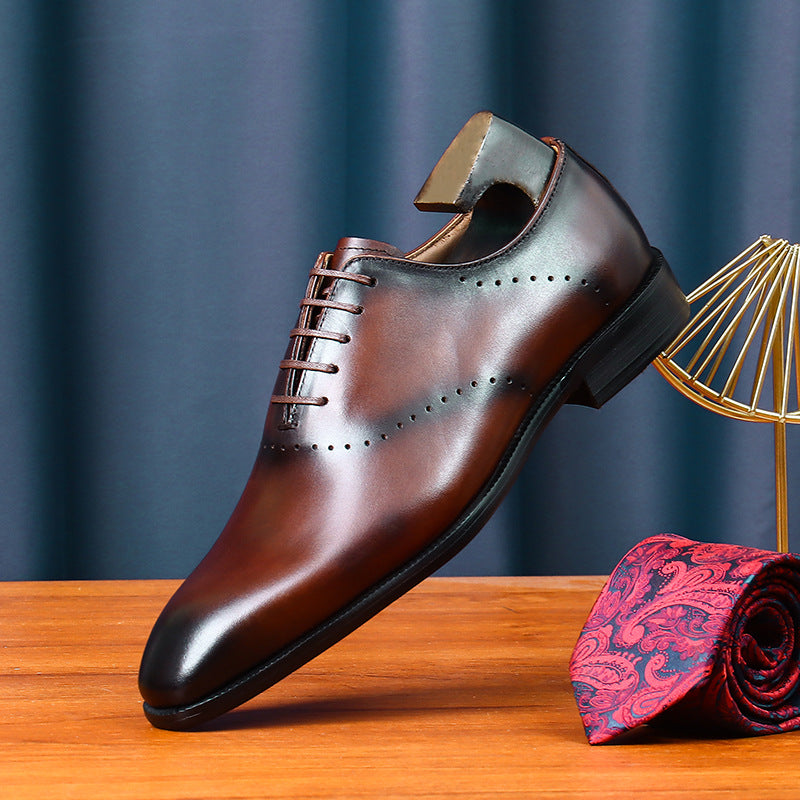 Men's Pointed British Style Carved An Entire Cowhide Leather Shoes