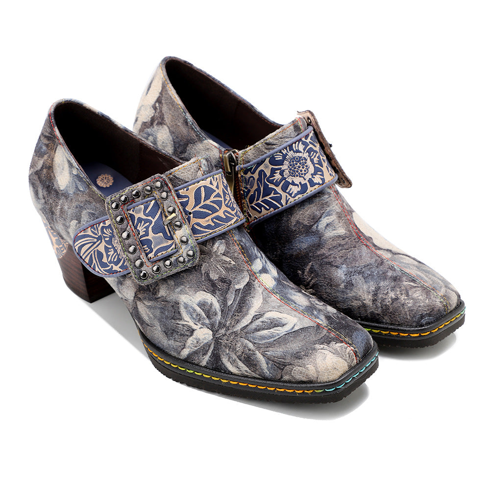 Women's Chinese Retro Style Ink Painting Printing Heels