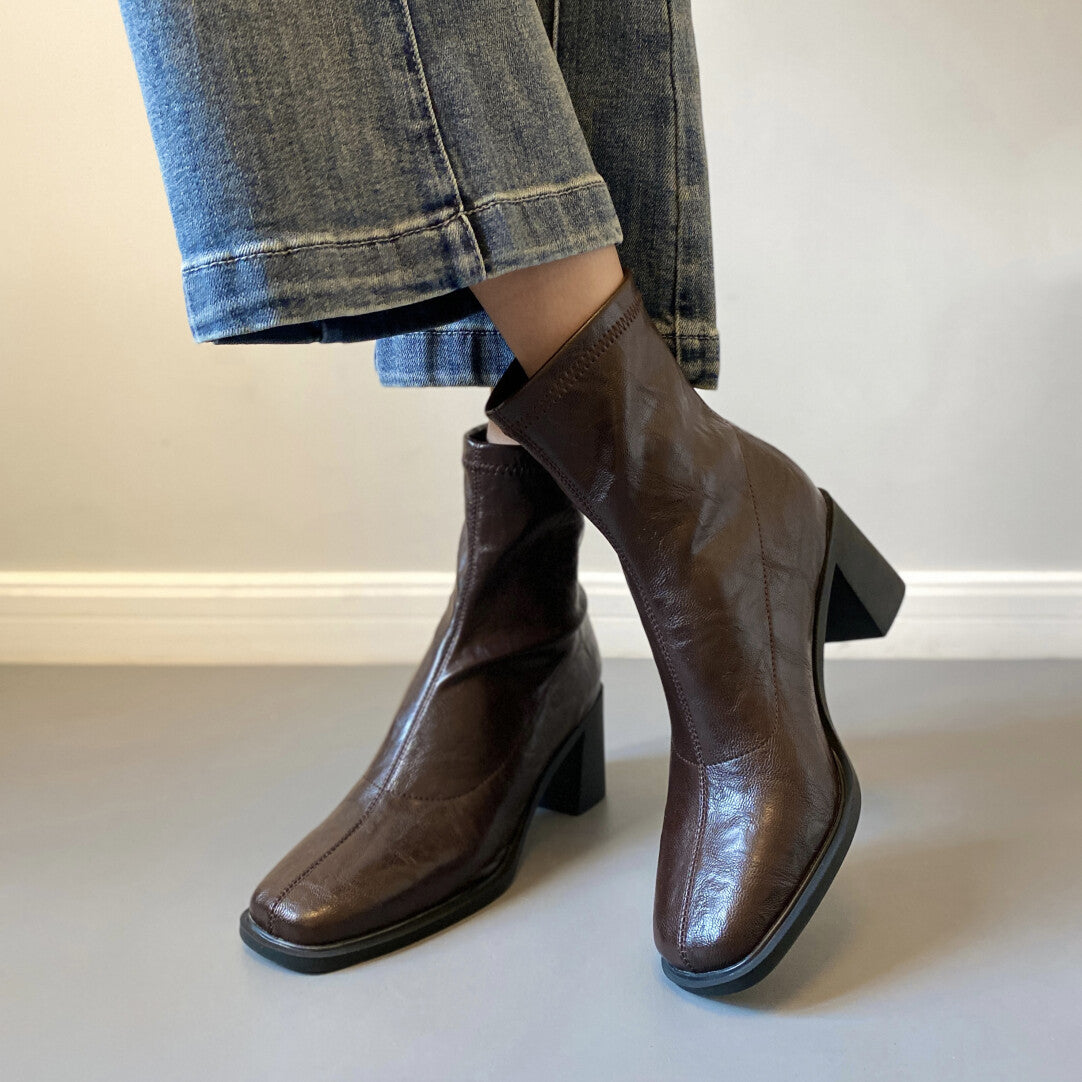 Women's Version High Female Square Toe Martin Short Small French Style Women's Cotton Shoes