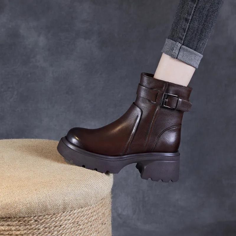 Women's Platform Martin Small High Side Zipper Short Belt Buckle Women's Leather Boots