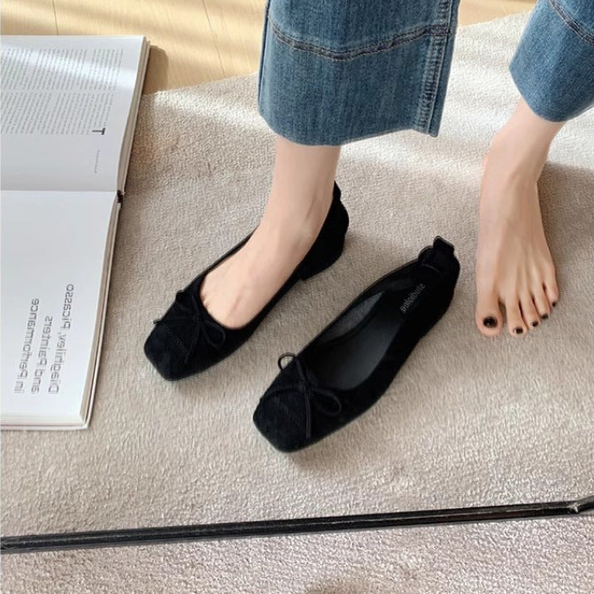 Women's Low-cut Bow Small Chunky Leopard Print Women's Shoes