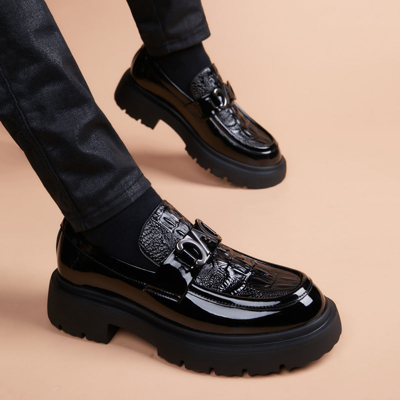 Male Youth British Business Black Platform Leather Shoes