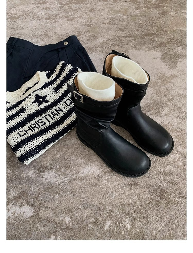 Grape Mom Retro Ankle Korean Style Pleated Boots