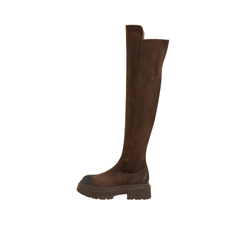 Women's Hot Chunky Platform Height Increasing Suede High Boots