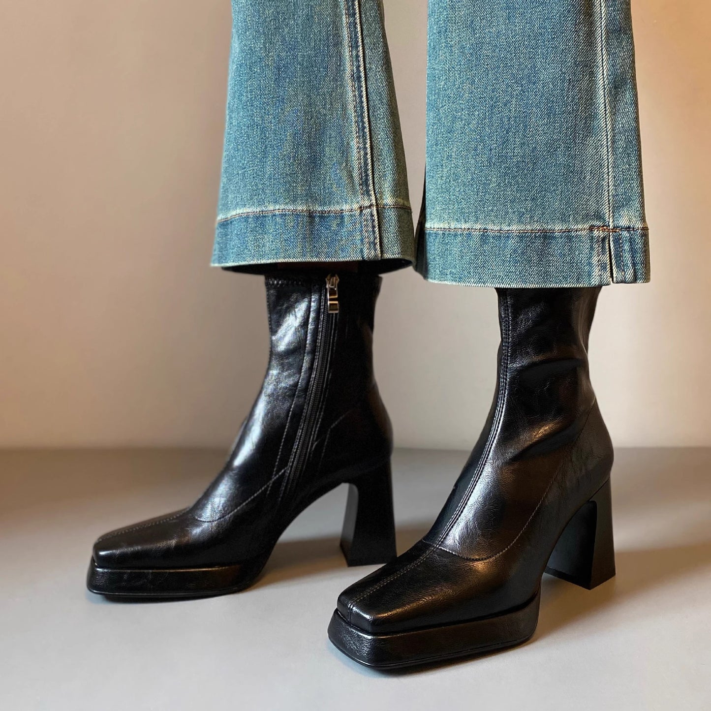 Women's High Small Waterproof Platform Thick Chelsea French Boots