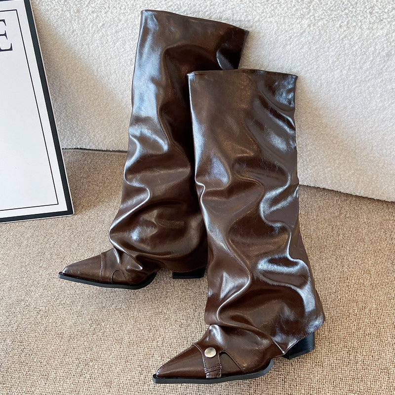 Chunky Pants Pointed Long Female Pile Women's Leather Boots