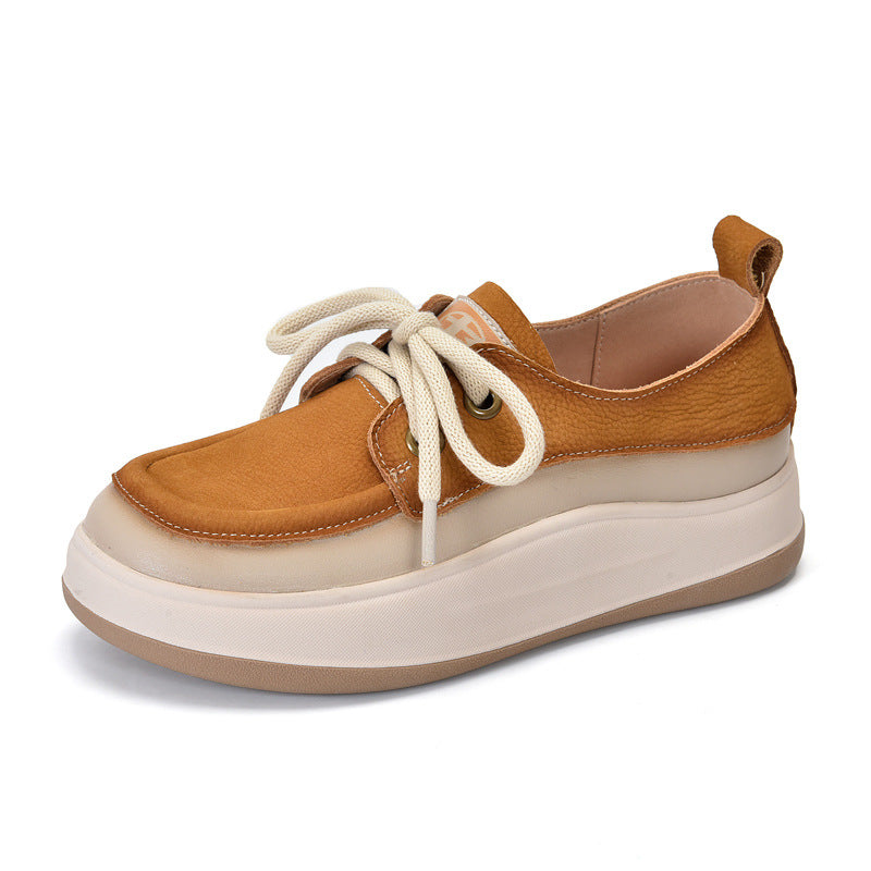 Women's First Layer Cowhide Vintage Skateboard Genuine Thick Bottom Soft Casual Shoes