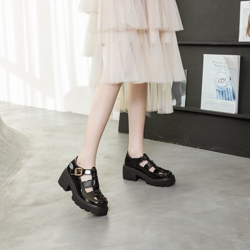 Women's Chunky Platform Roman Style Half Hollow Heels