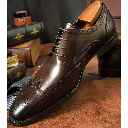 Men's Business Formal Wear Brogue Derby Cowhide Men's Shoes
