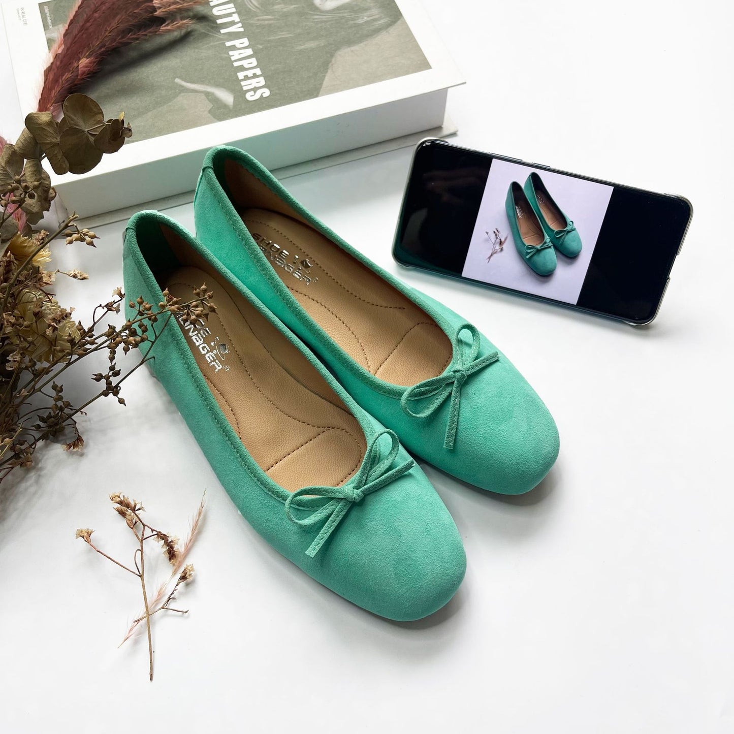 Women's Color Ballet Sheep Split Slip-on Bow Casual Shoes