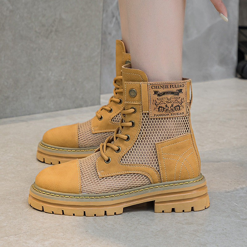 Women's Elevator Mesh Summer Hollow Thin Martin Boots