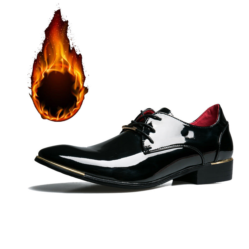 Men's Green Korean Style Bright Surface Pointed Height Leather Shoes