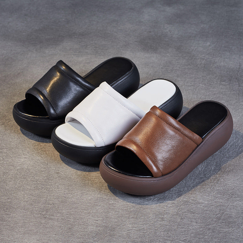 Women's First Layer Cowhide Open Toe Outer Wear Slippers