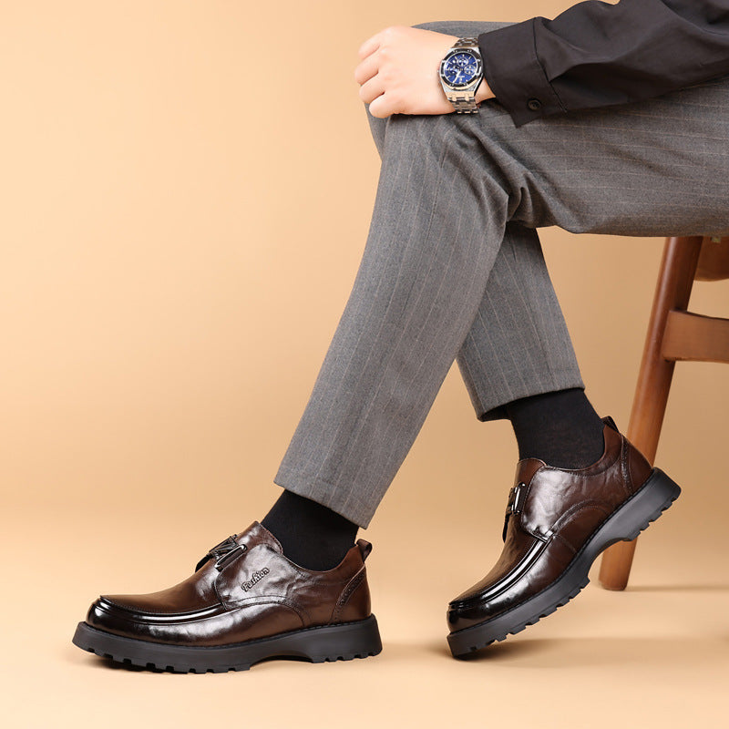 Men's First Layer Cowhide Genuine Business Pumps Lightweight Platform Light Leather Shoes