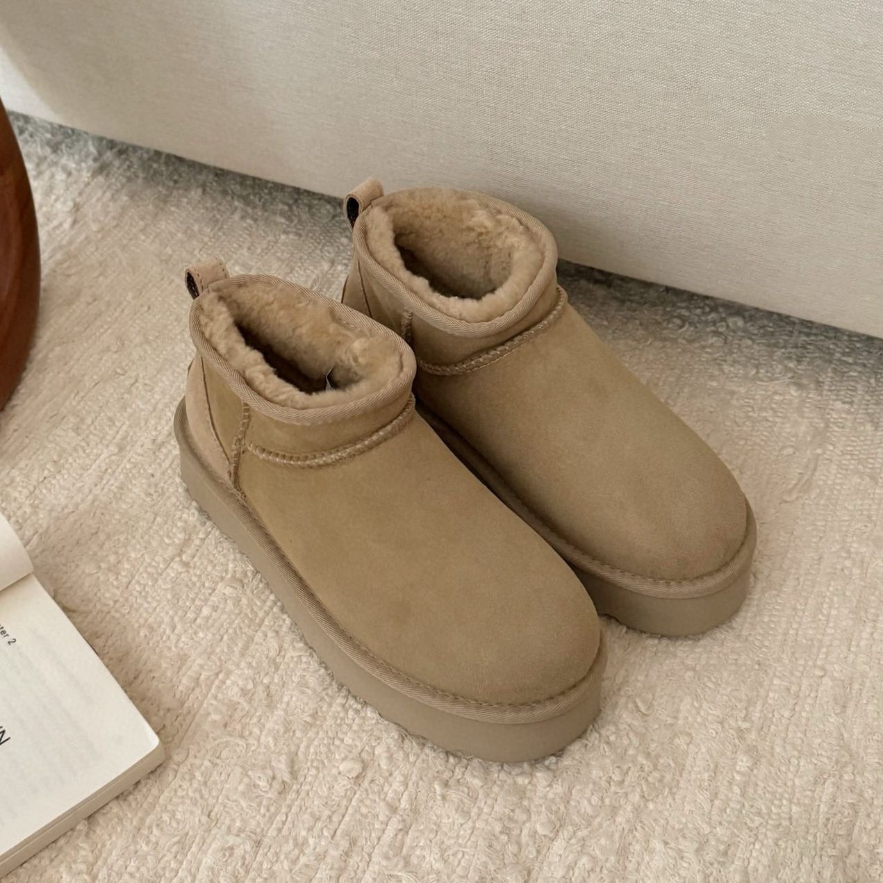 Women's Sf Platform Thick-soled Sheepskin Fur Integrated Snow Boots