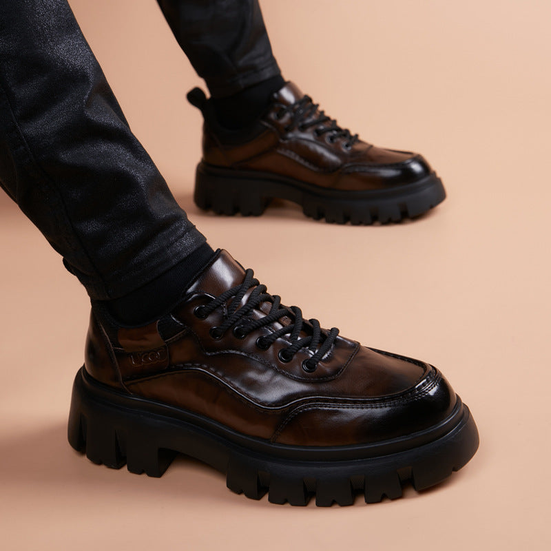 Men's Korean Style British Trend Thick Bottom Leather Shoes