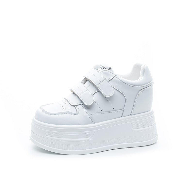 Women's Height Increasing Lightweight Velcro White Preppy Casual Shoes