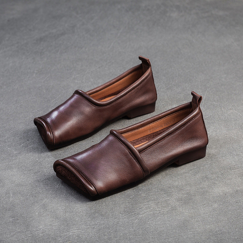 Women's Square Toe Flat Bottom Retro Niche Loafers