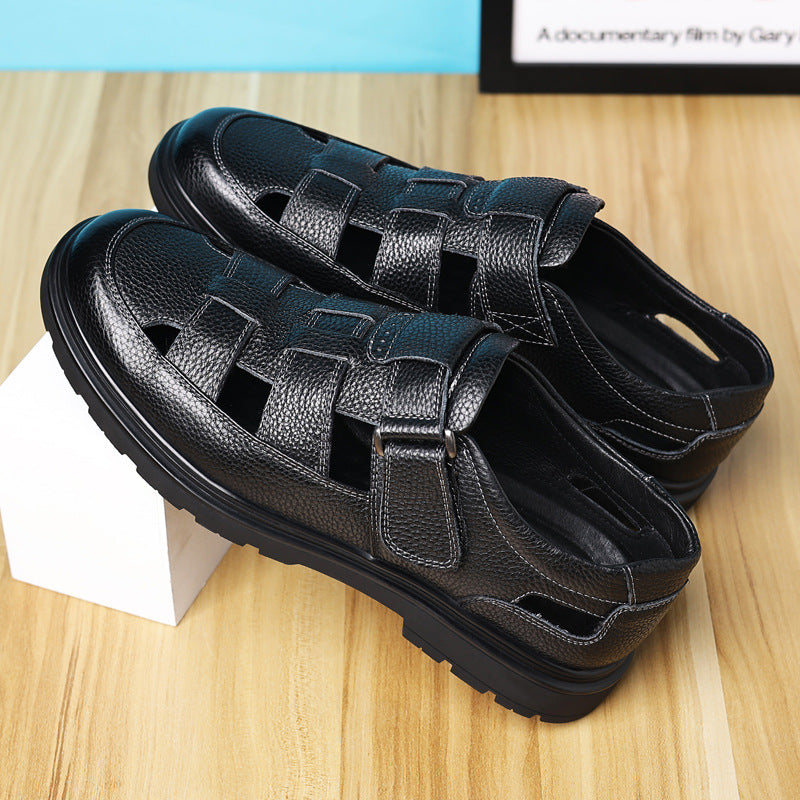 Men's Summer Closed Toe Genuine Dad Cowhide Sandals