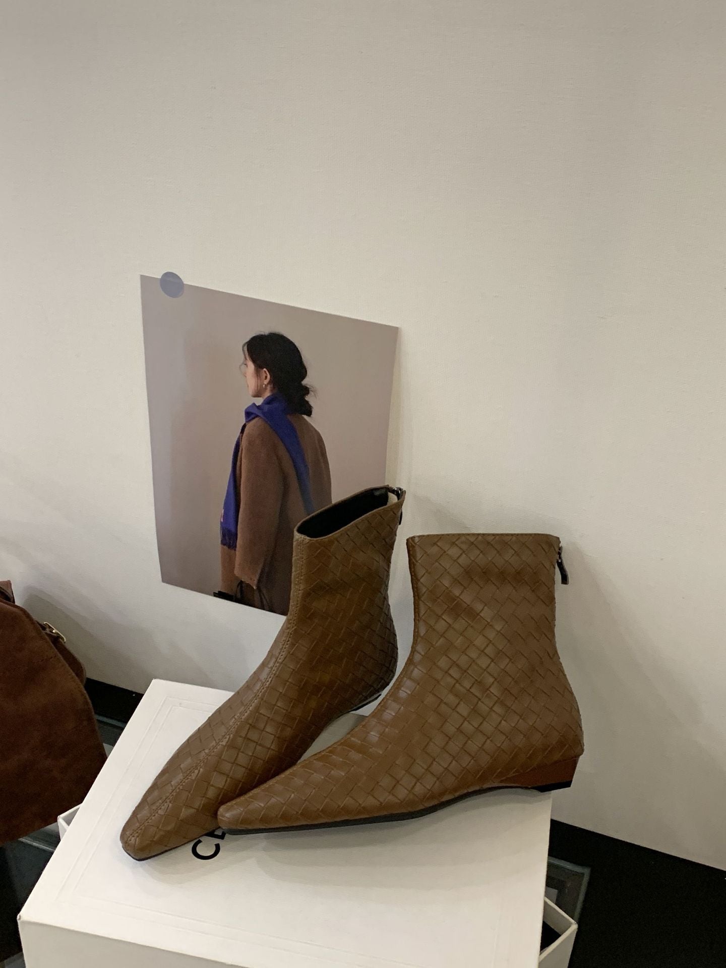 Women's Square Head Woven Loose Sleeve Wedge Short Boots
