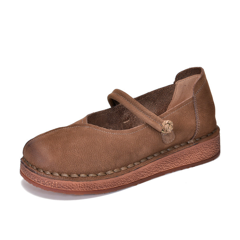 Women's Style Authentic Low Spring Cowhide Round Head Leisure Single-layer Soft Men's Shoes