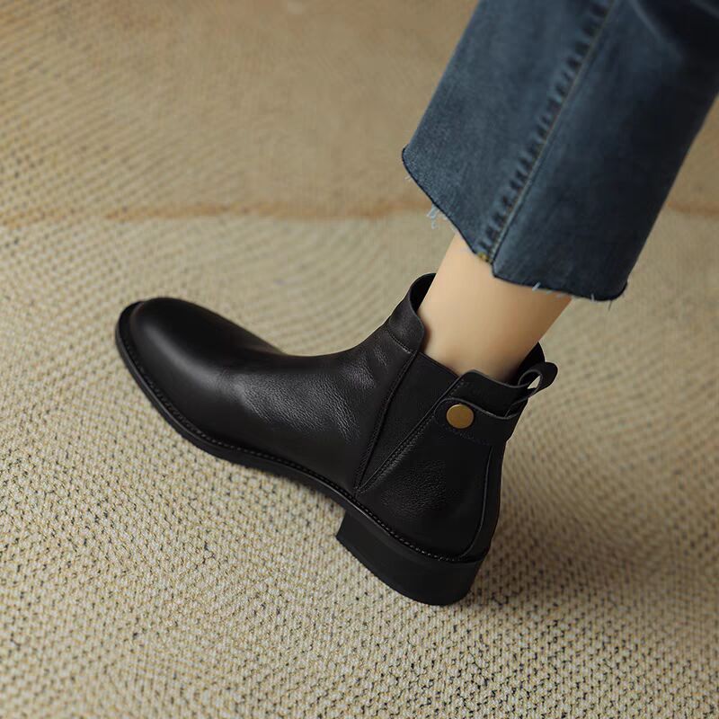 Women's Chelsea Booties Retro Ankle Round Head Plus Veet Chunky Heels