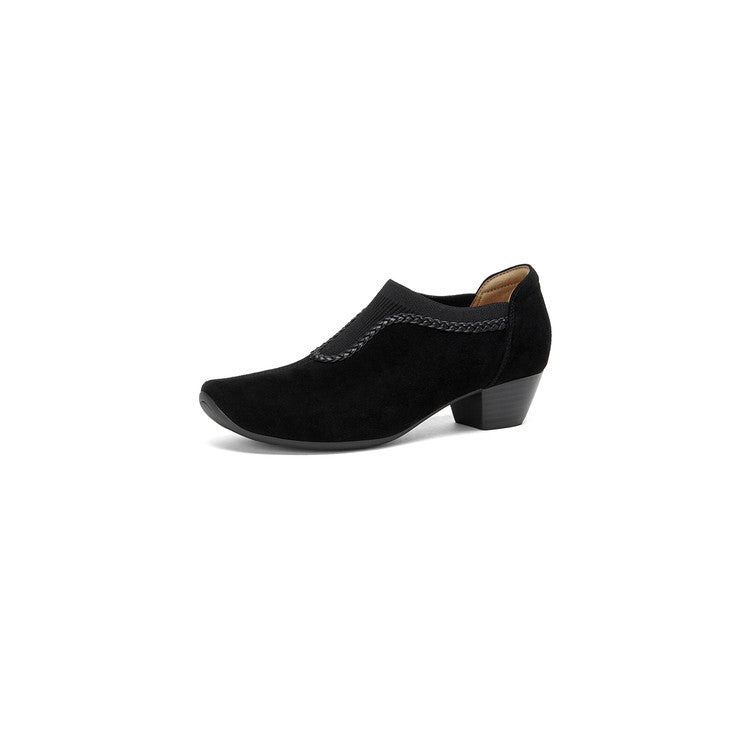 Women's Style Matte Sheepskin Low Authentic Square Toe Deep Mouth Small Women's Fashion Shoes